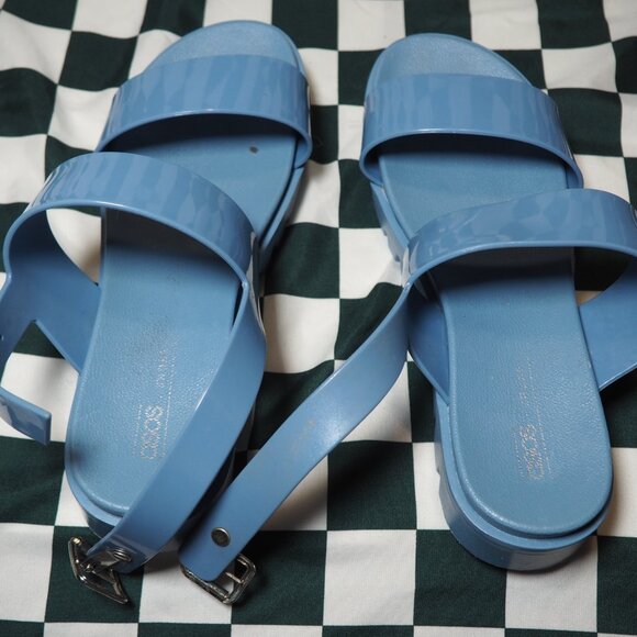 ASOS Blue Jelly Sandals Womens Size 10 Buckle Strap Slingback, Chunky Platform - Picture 11 of 11